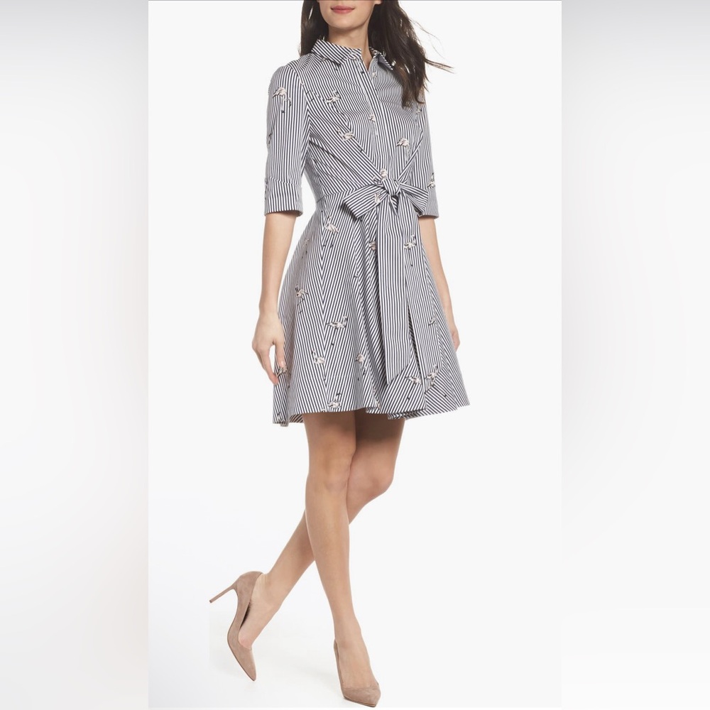 Felicity & Coco Welch Tie Front Shirtdress with Flamingo Print, Size M
